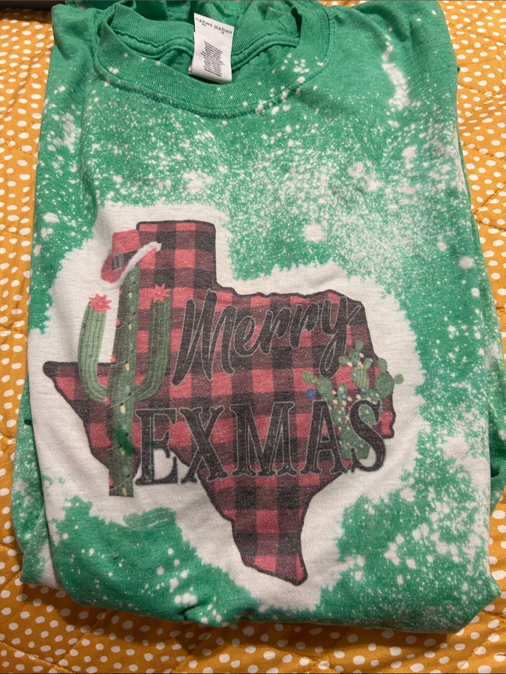 Gildan Green Holiday Pajama Top with Buffalo Plaid Texas Graphic